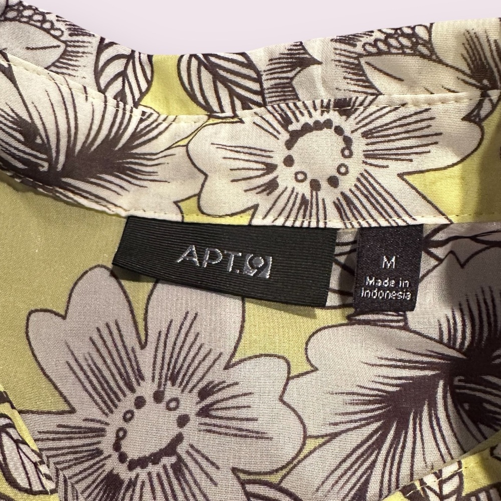 Women's Apt. 9 Neon Yellow Floral Sheer Sleeveless Button Front Blouse Size Med - Picture 5 of 9